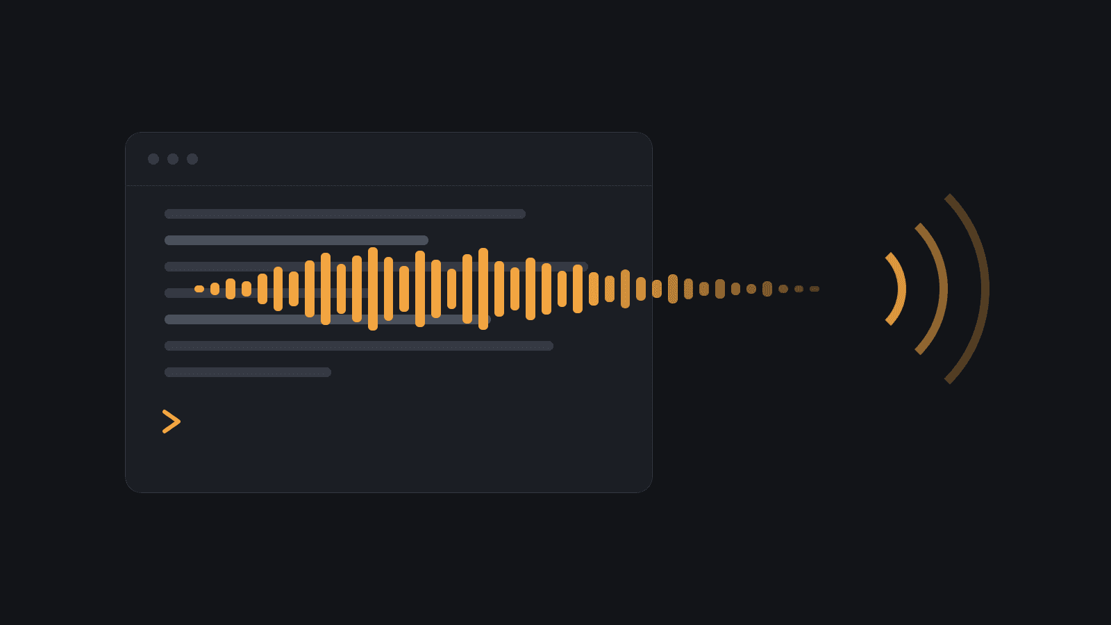 A terminal window with an orange sound wave coming out of it